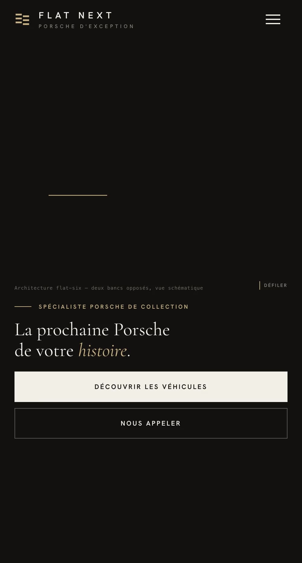 FLAT NEXT — vitrine trilingue & gestion de stock pour spécialiste Porsche — version mobile