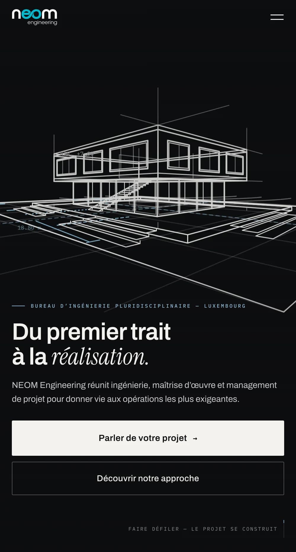 NEOM Engineering — site bilingue pour un bureau d'ingénierie luxembourgeois — version mobile